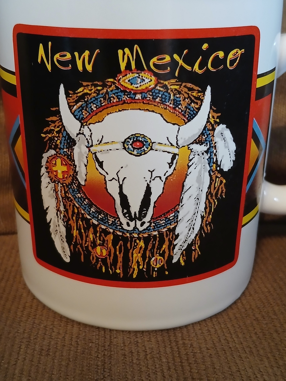 New Mexico White Ceramic Coffee Mug with Southwestern Skull Design